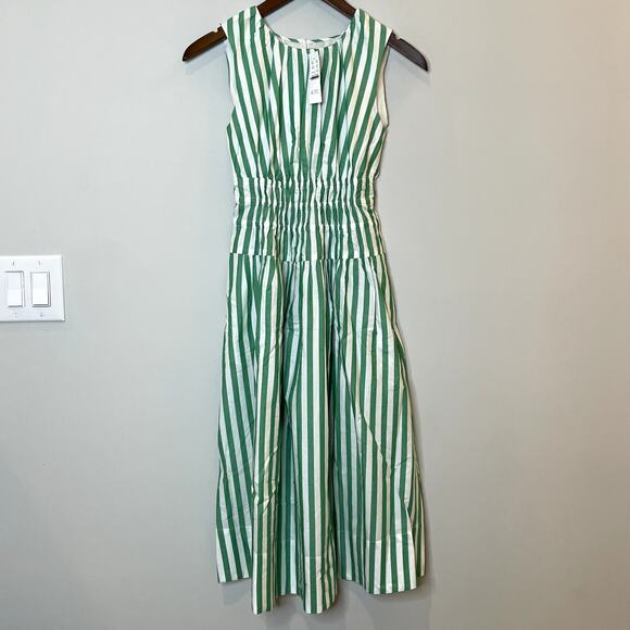 J.Crew Hyacinth Dress Striped Cotton Poplin Smocked Holiday CI932 Bright Clover - Picture 3 of 14